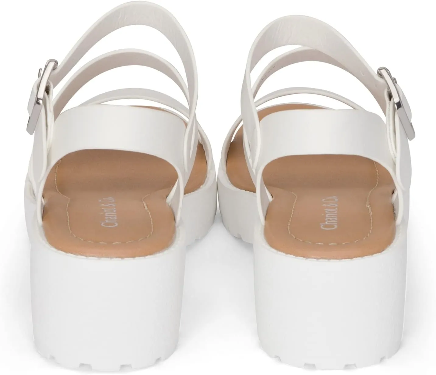 Chariot & Co -Credit(IIS)- Girls/Little Kids/Children Open Toe Strappy Two Band Double Strap Ankle Buckle Platform Lug Sole Chunky Block 1.75" Heel Sandals