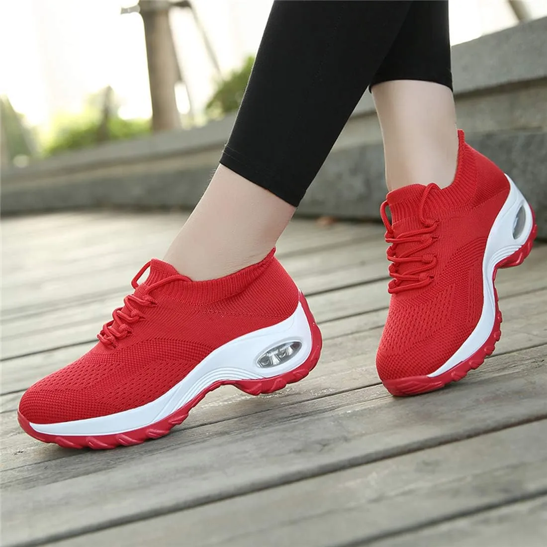 CHICLOVEY Women's Mesh Wedges Platform Loafers Lace-up Air Cushion Running Dance Shoes