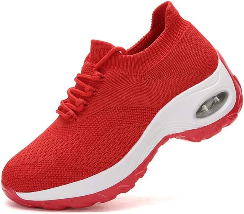 CHICLOVEY Women's Mesh Wedges Platform Loafers Lace-up Air Cushion Running Dance Shoes