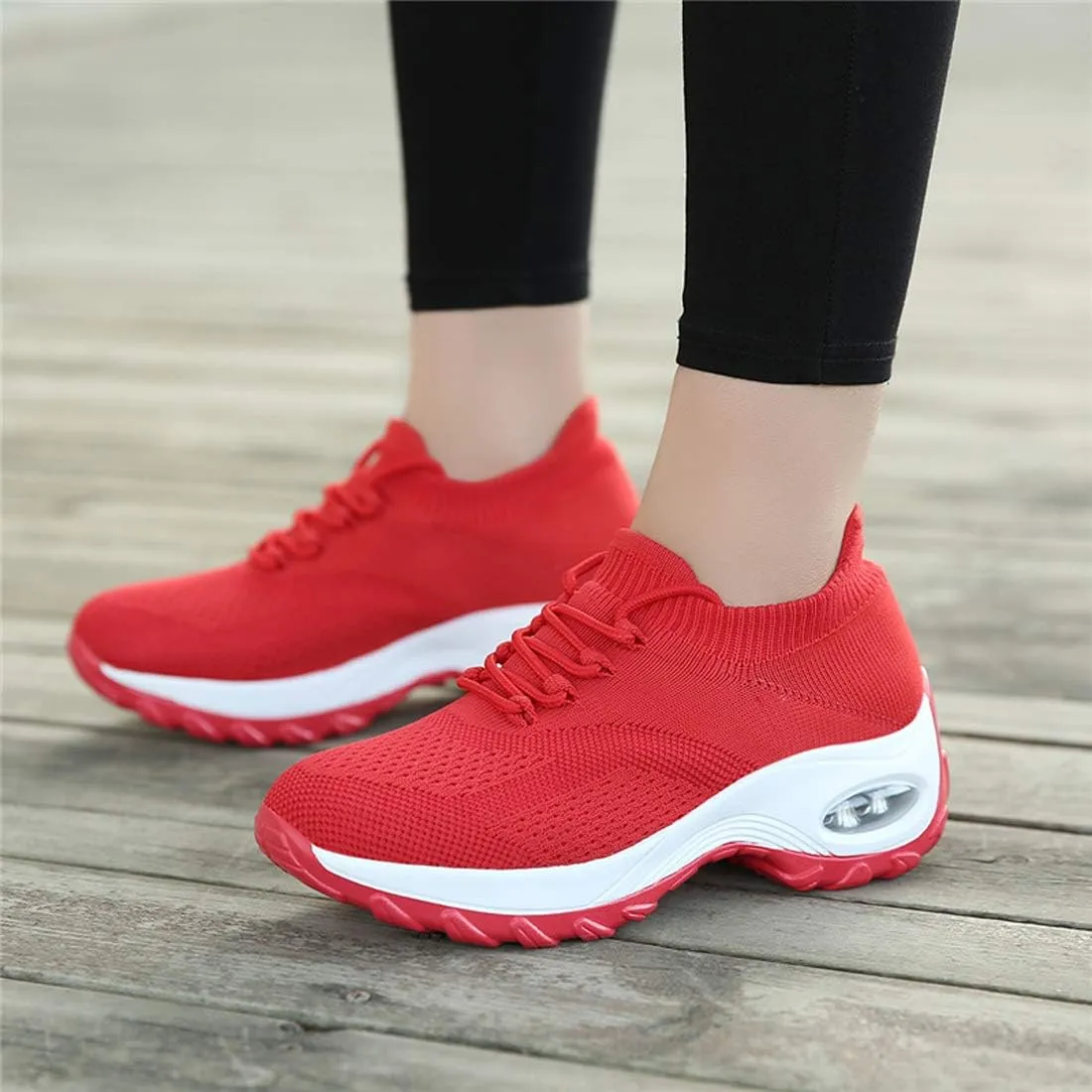 CHICLOVEY Women's Mesh Wedges Platform Loafers Lace-up Air Cushion Running Dance Shoes