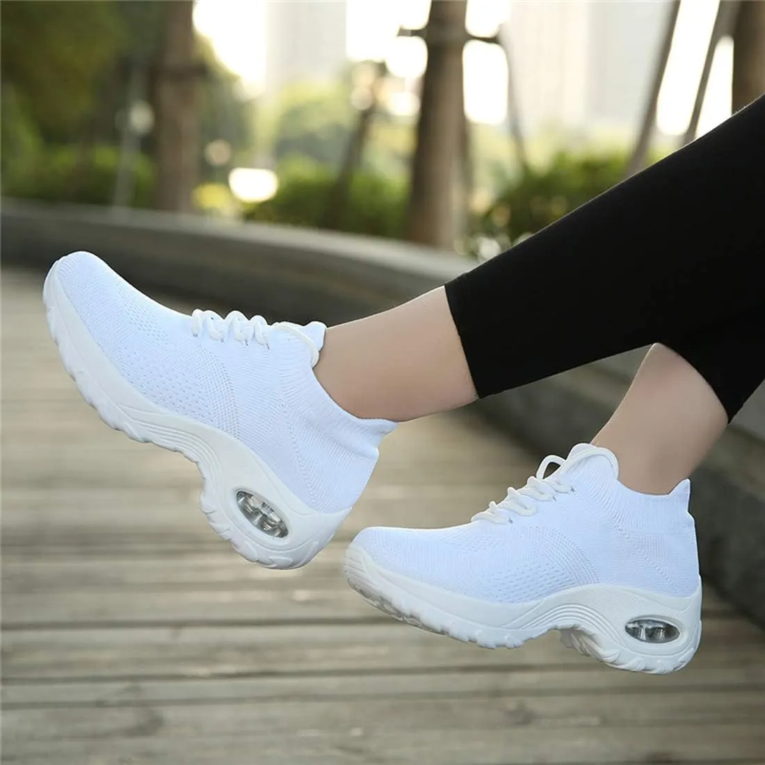 CHICLOVEY Women's Mesh Wedges Platform Loafers Lace-up Air Cushion Running Dance Shoes