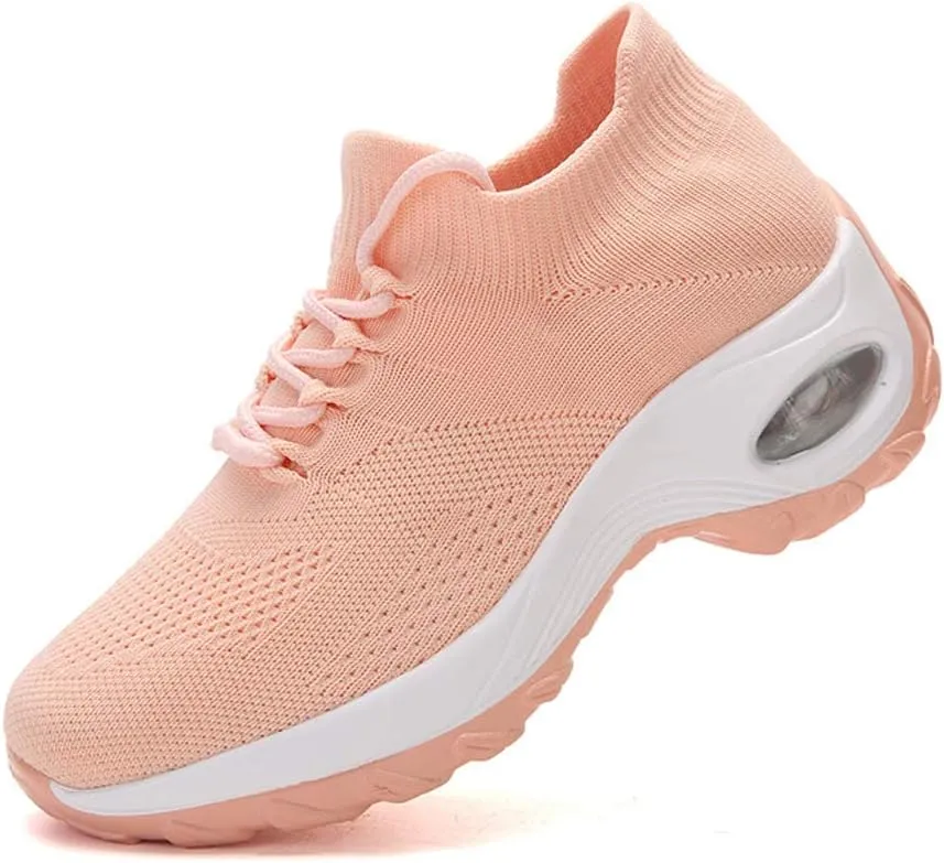 CHICLOVEY Women's Mesh Wedges Platform Loafers Lace-up Air Cushion Running Dance Shoes