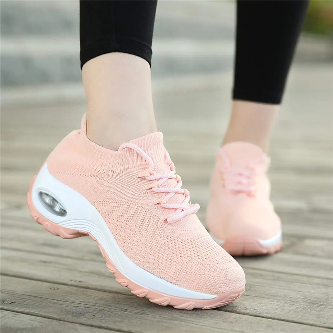CHICLOVEY Women's Mesh Wedges Platform Loafers Lace-up Air Cushion Running Dance Shoes