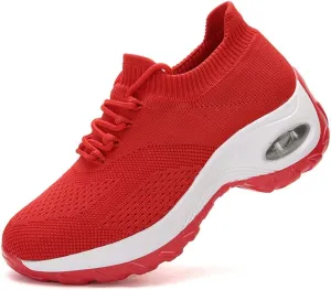 CHICLOVEY Women's Mesh Wedges Platform Loafers Lace-up Air Cushion Running Dance Shoes