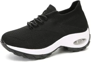 CHICLOVEY Women's Mesh Wedges Platform Loafers Lace-up Air Cushion Running Dance Shoes
