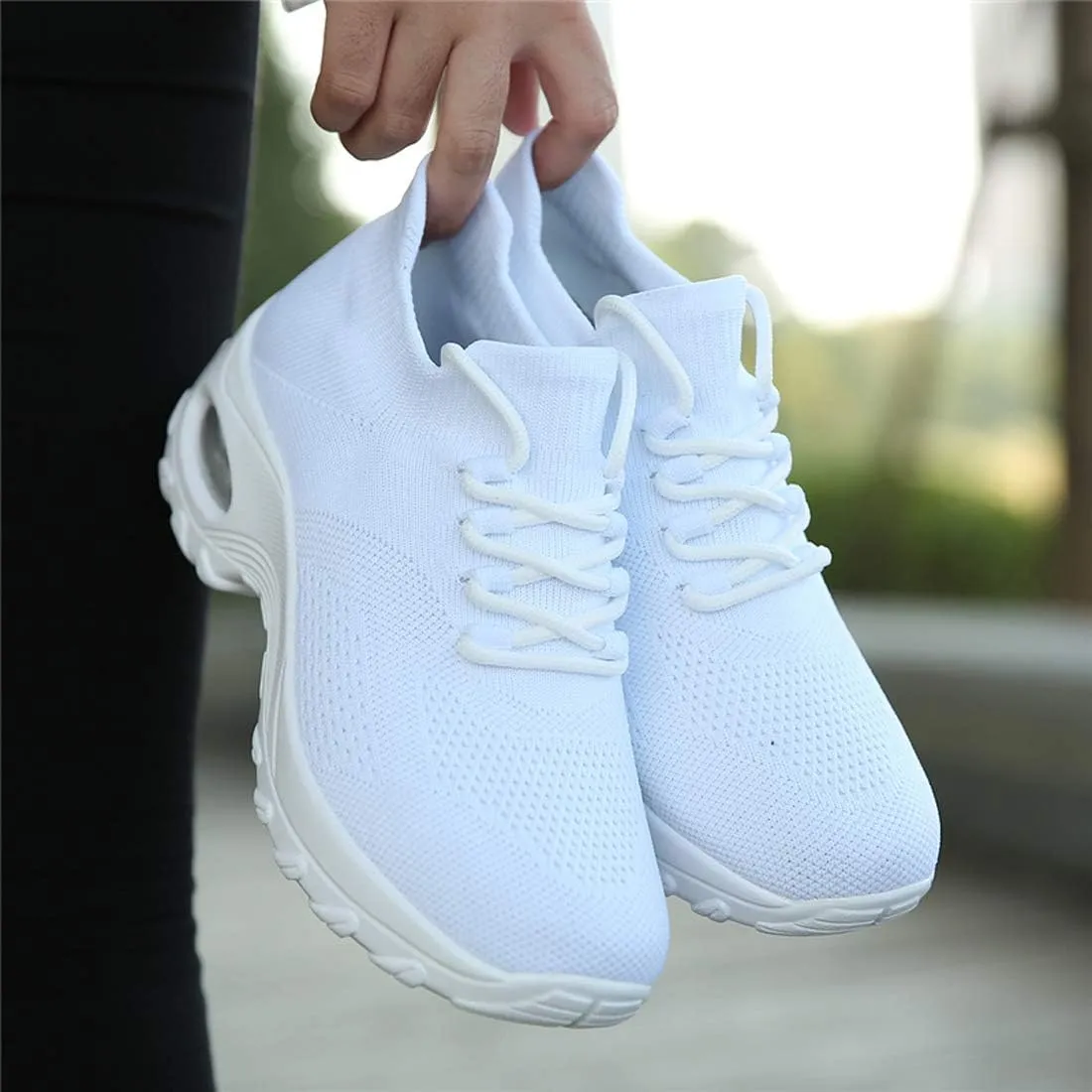 CHICLOVEY Women's Mesh Wedges Platform Loafers Lace-up Air Cushion Running Dance Shoes