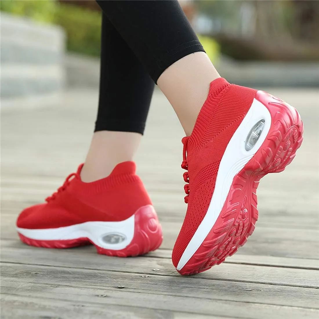CHICLOVEY Women's Mesh Wedges Platform Loafers Lace-up Air Cushion Running Dance Shoes