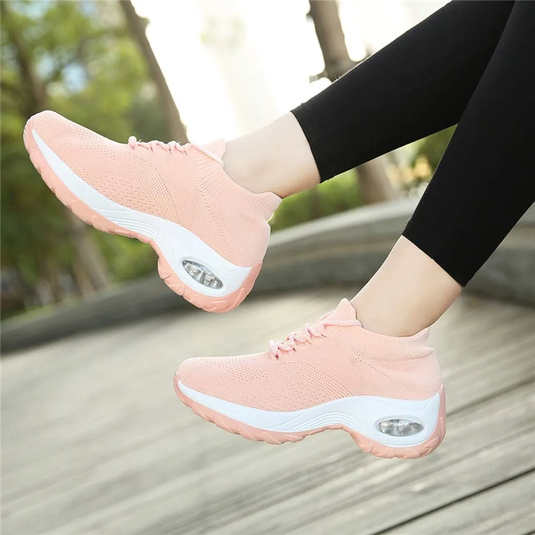 CHICLOVEY Women's Mesh Wedges Platform Loafers Lace-up Air Cushion Running Dance Shoes