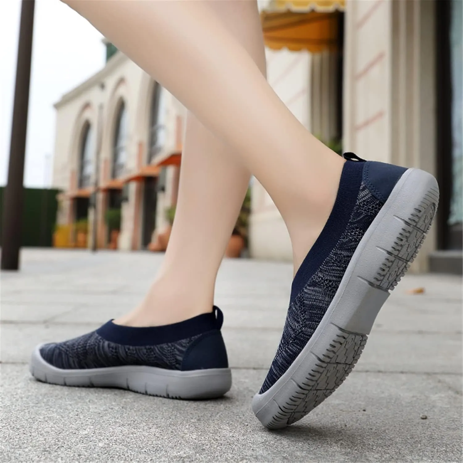 ChicWind Women's Easy Slip on Sock Shoes Round Toe Mesh Nurse Flat Sneakers Work Loafers