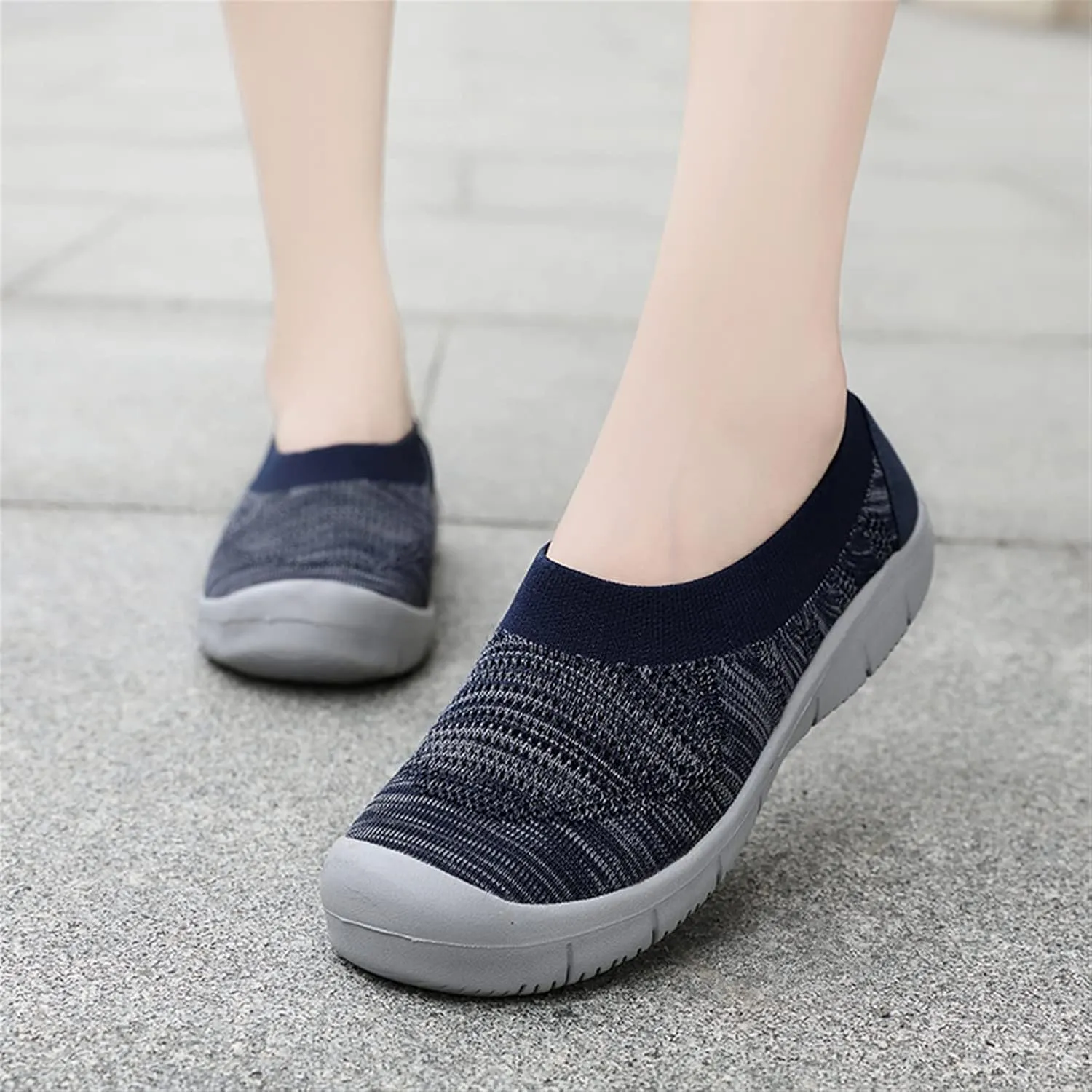 ChicWind Women's Easy Slip on Sock Shoes Round Toe Mesh Nurse Flat Sneakers Work Loafers