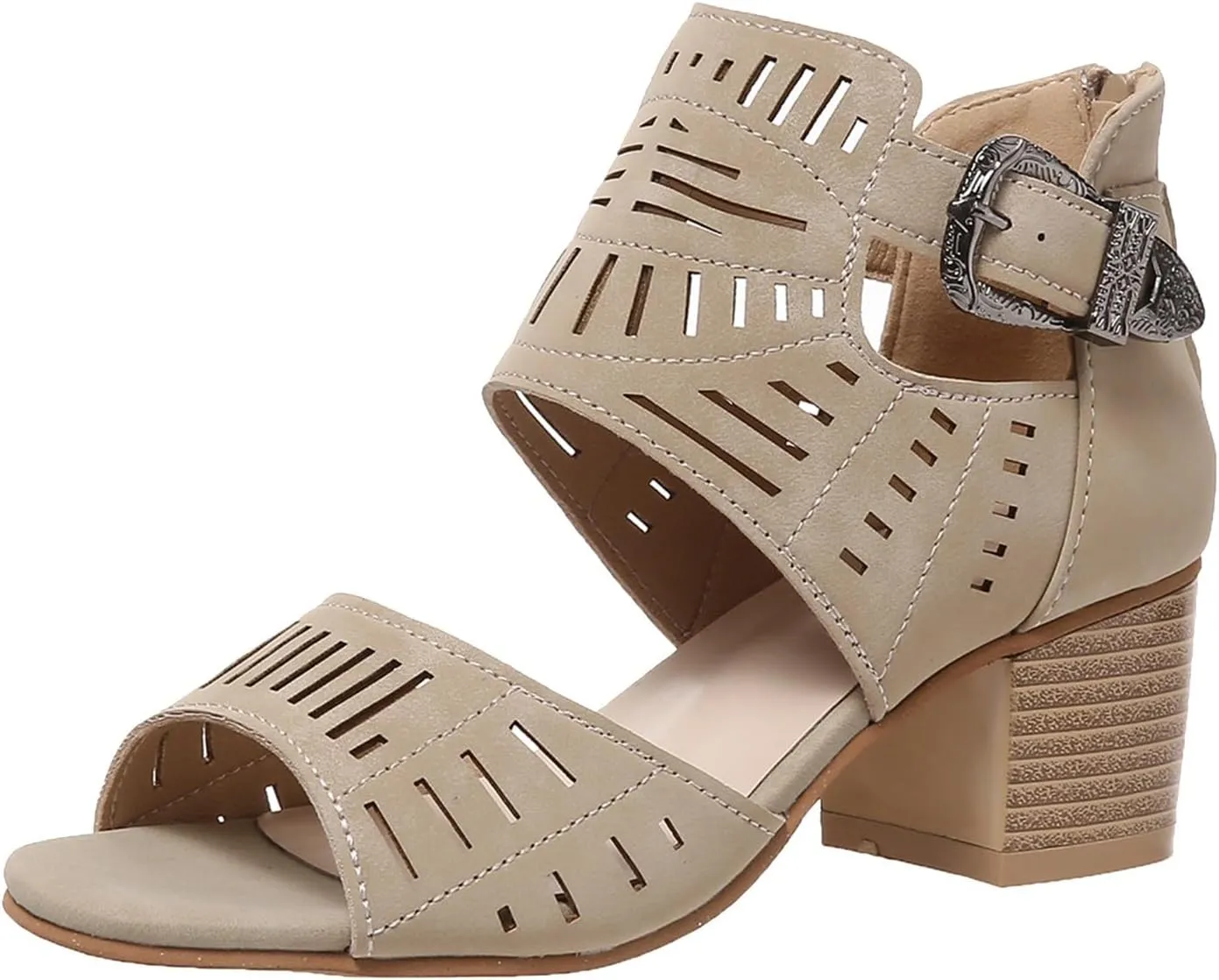 Chunky Heel Sandals for women Cut Out Open Toe Zipper Block Summer Beach Dressy Party High Heeled Adjustable Ankle Strap Women Platform Open Fashion Cutout Caged Shoes for Daily Wear