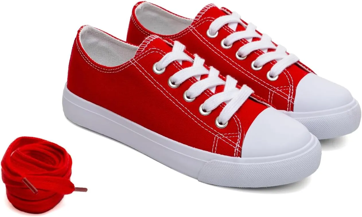 Classic Unisex Low-Top Canvas Sneakers – Boys Girls and Toddler Casual Lace-Up Shoes with Rubber Sole, Includes Extra White Shoelaces