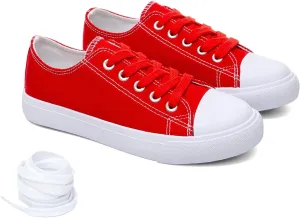 Classic Unisex Low-Top Canvas Sneakers – Boys Girls and Toddler Casual Lace-Up Shoes with Rubber Sole, Includes Extra White Shoelaces