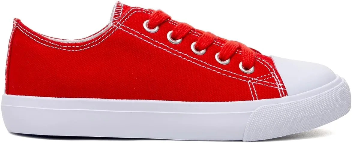 Classic Unisex Low-Top Canvas Sneakers – Boys Girls and Toddler Casual Lace-Up Shoes with Rubber Sole, Includes Extra White Shoelaces