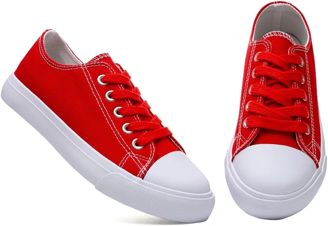 Classic Unisex Low-Top Canvas Sneakers – Boys Girls and Toddler Casual Lace-Up Shoes with Rubber Sole, Includes Extra White Shoelaces