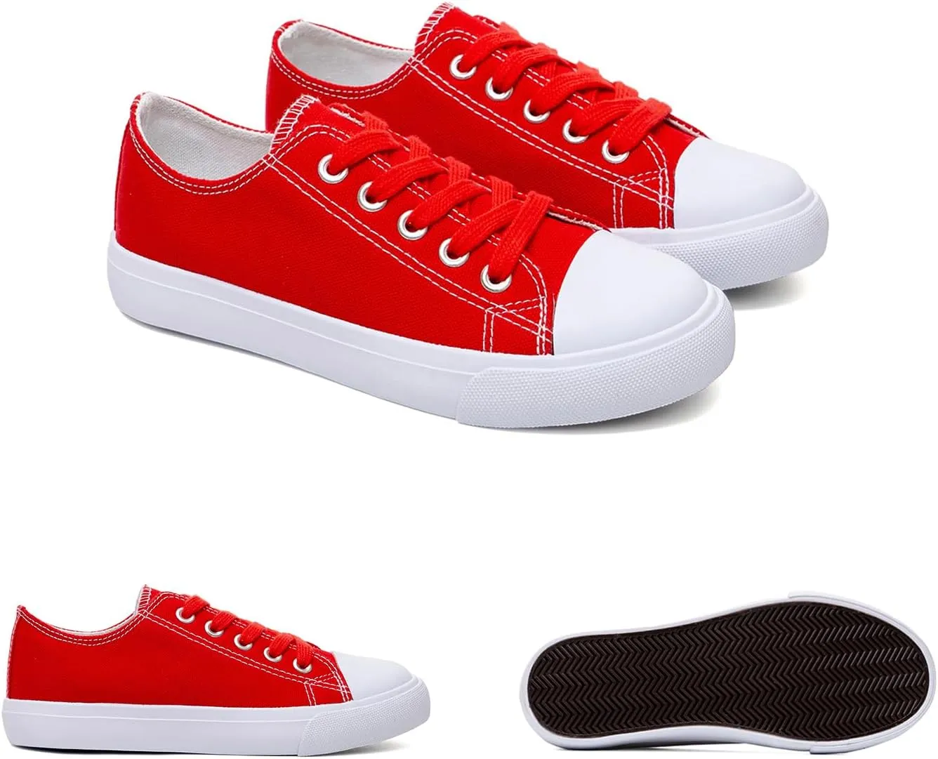 Classic Unisex Low-Top Canvas Sneakers – Boys Girls and Toddler Casual Lace-Up Shoes with Rubber Sole, Includes Extra White Shoelaces