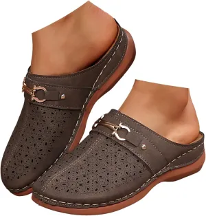 Clogs for Women Mules Slip on 2025 Summer Large Size Casual Closed Toe Wide Width Hollow Out Fashion Slingback Sandals Summer Comfortable Mule with Carved Floral Design