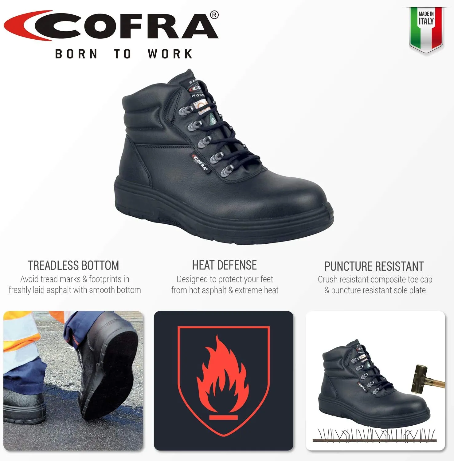 COFRA Men's Safety Boots New Asphalt EH PR Size 6,5 in Black