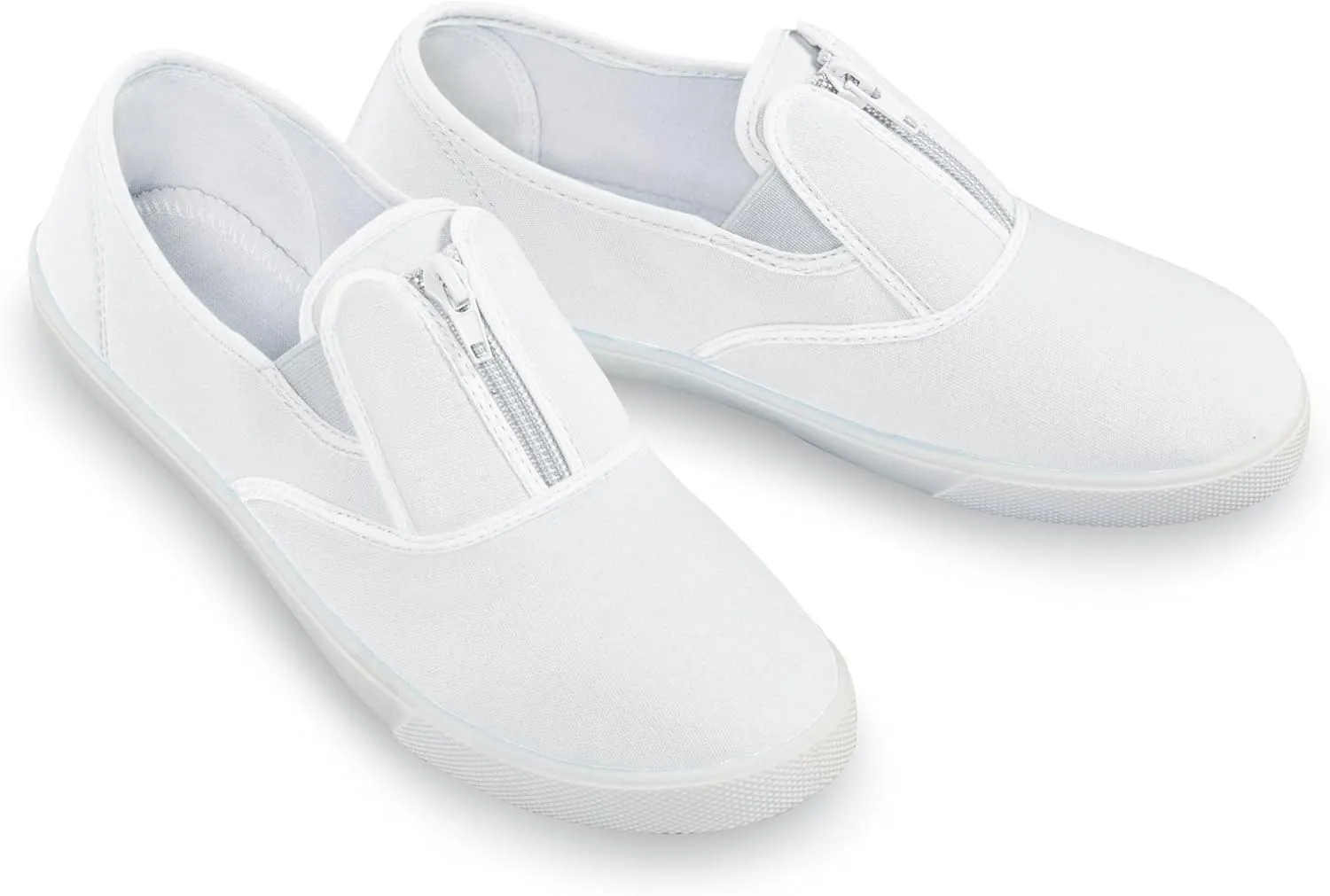 Collections Etc Easy-to-Wear Stretch Zip-Up Padded Insole Sneakers White