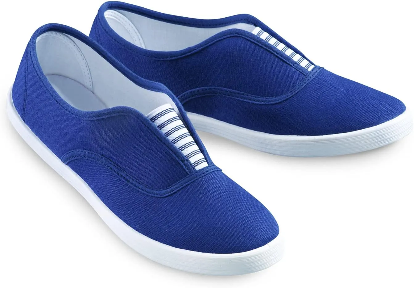 Collections Etc Slip-On Sneaker Shoes with Padded Insoles and Stripe Accent, Cotton