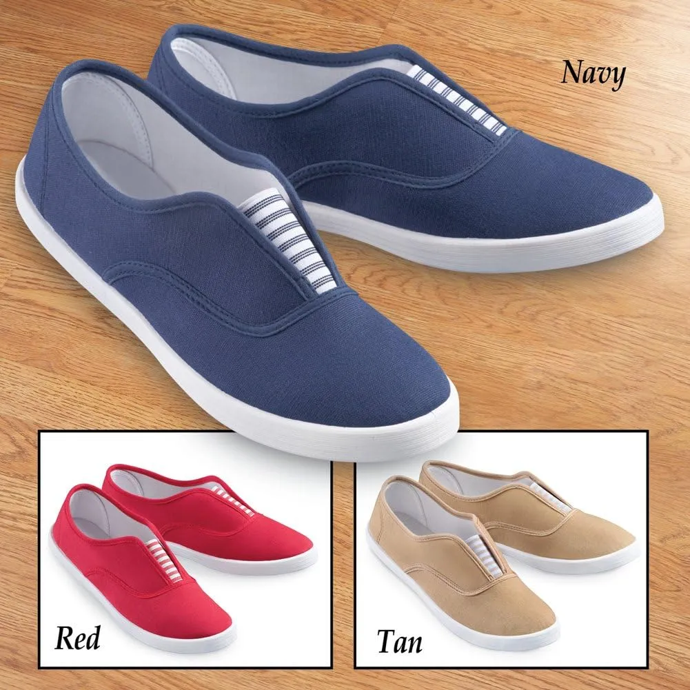 Collections Etc Slip-On Sneaker Shoes with Padded Insoles and Stripe Accent, Cotton