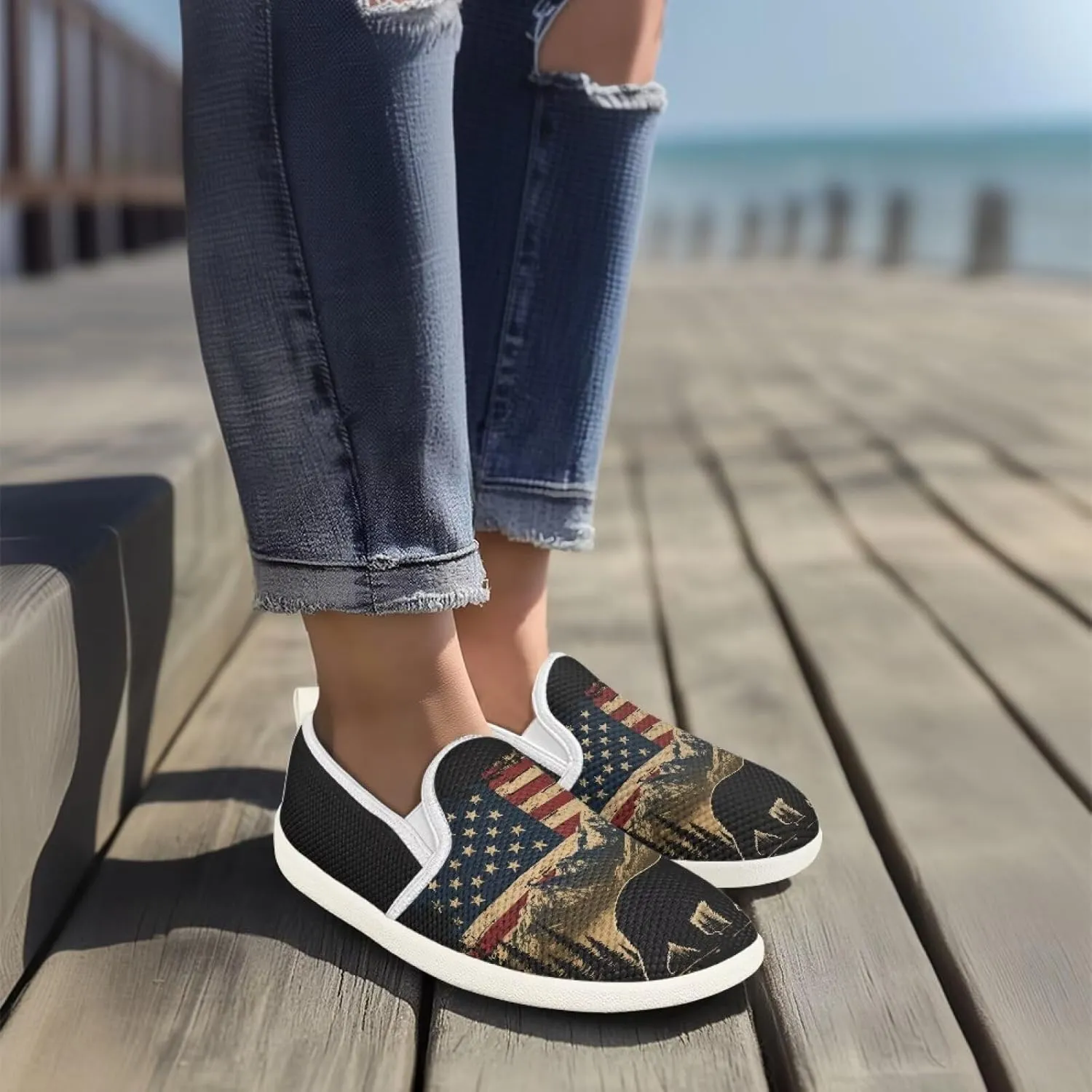 Comfy Womens Flats Shoes Flag Print Casual Shoes for Women Slip On Shoes