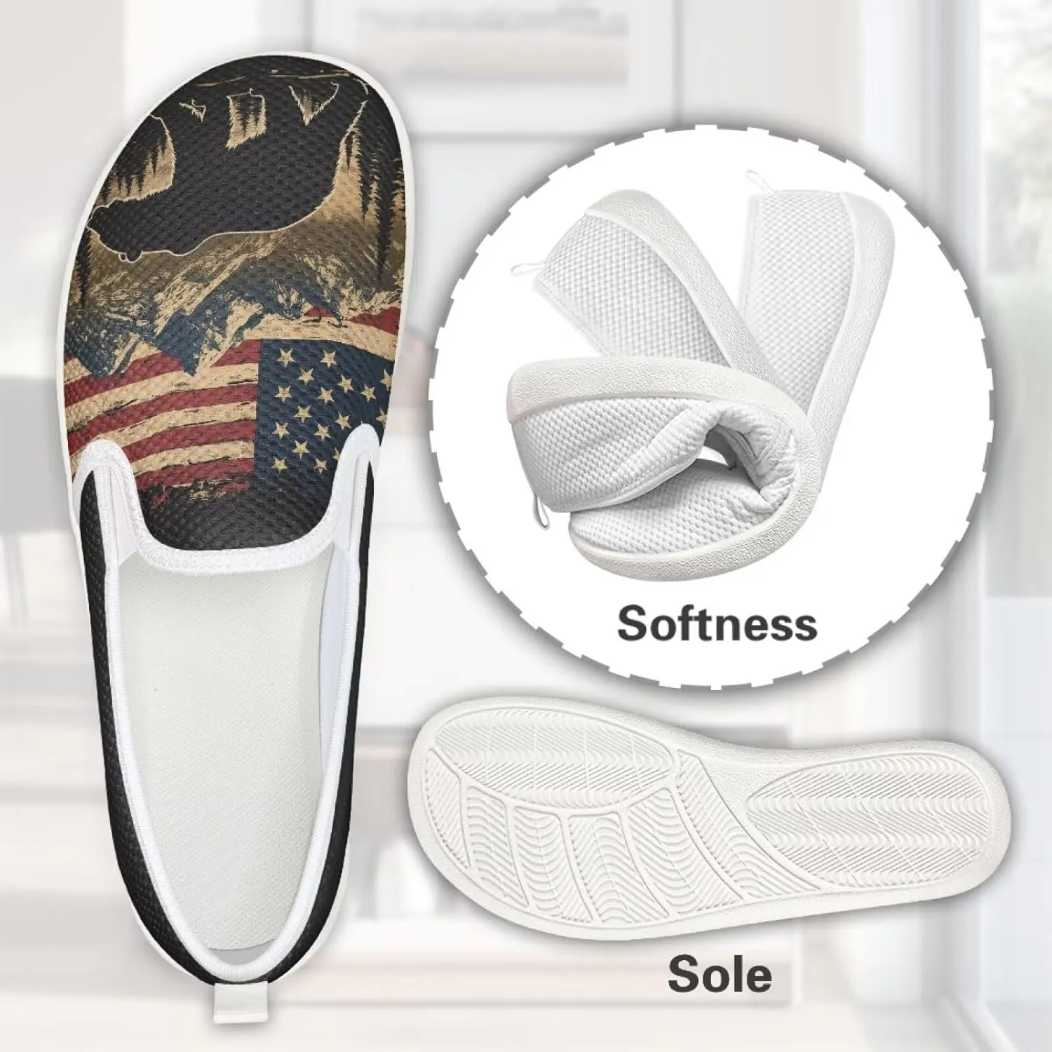 Comfy Womens Flats Shoes Flag Print Casual Shoes for Women Slip On Shoes