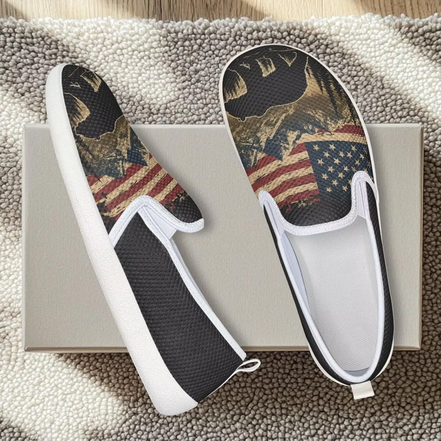 Comfy Womens Flats Shoes Flag Print Casual Shoes for Women Slip On Shoes