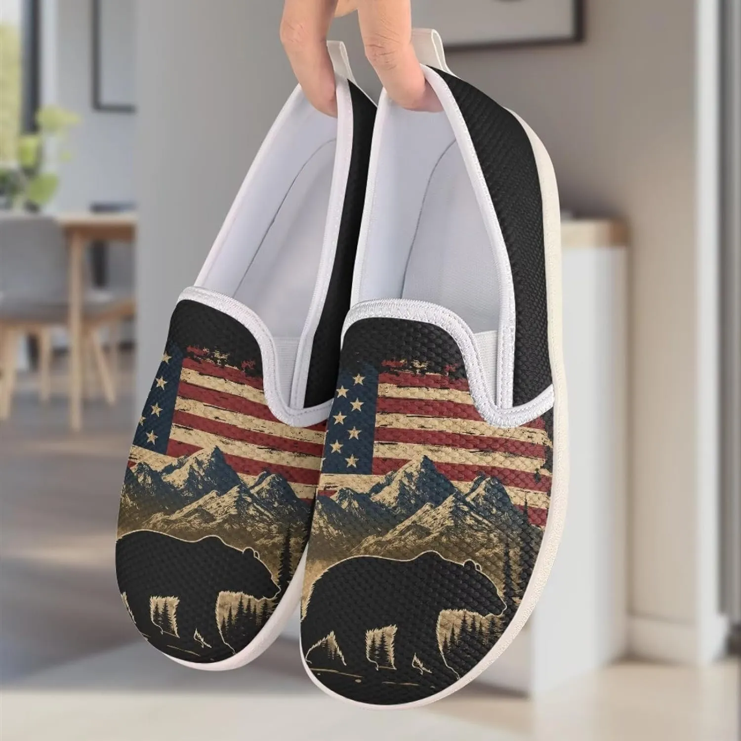 Comfy Womens Flats Shoes Flag Print Casual Shoes for Women Slip On Shoes