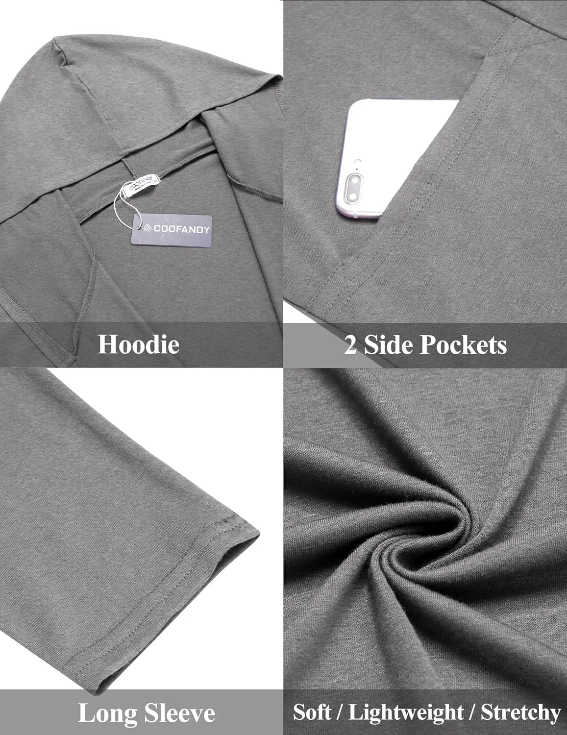 COOFANDY Men's Long Hooded Cardigan Shawl Collar Lightweight Open Front Drape Cape Overcoat with Pockets