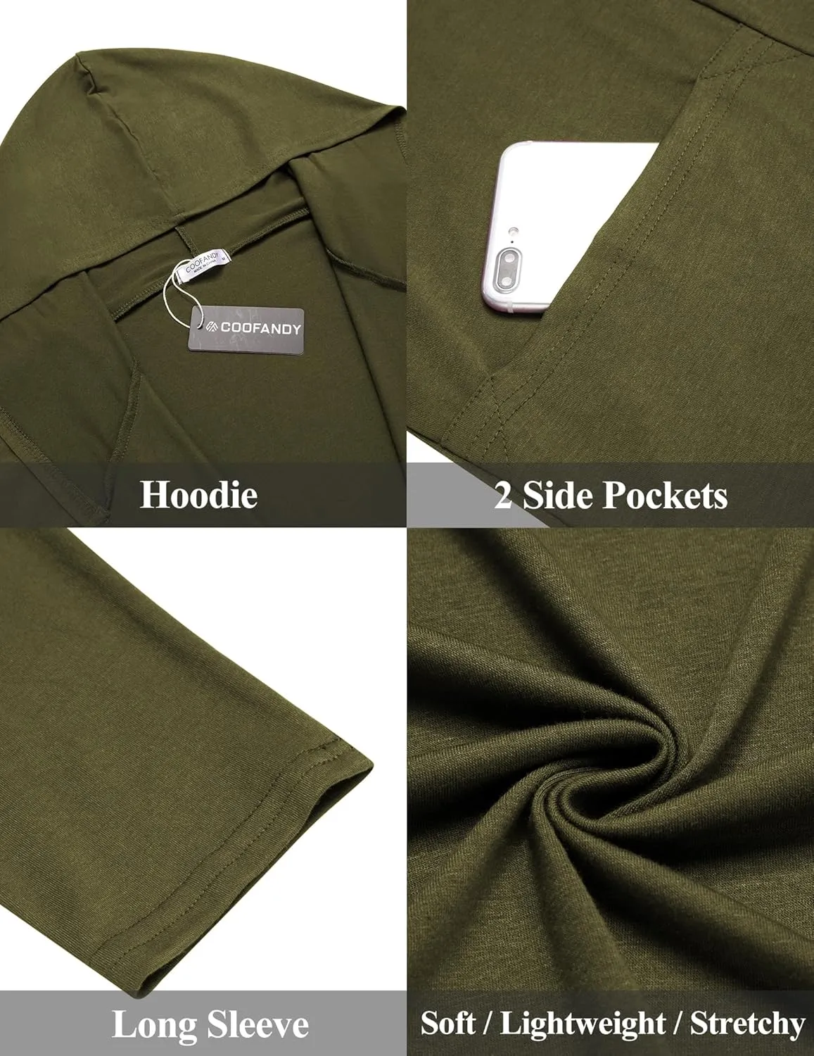 COOFANDY Men's Long Hooded Cardigan Shawl Collar Lightweight Open Front Drape Cape Overcoat with Pockets