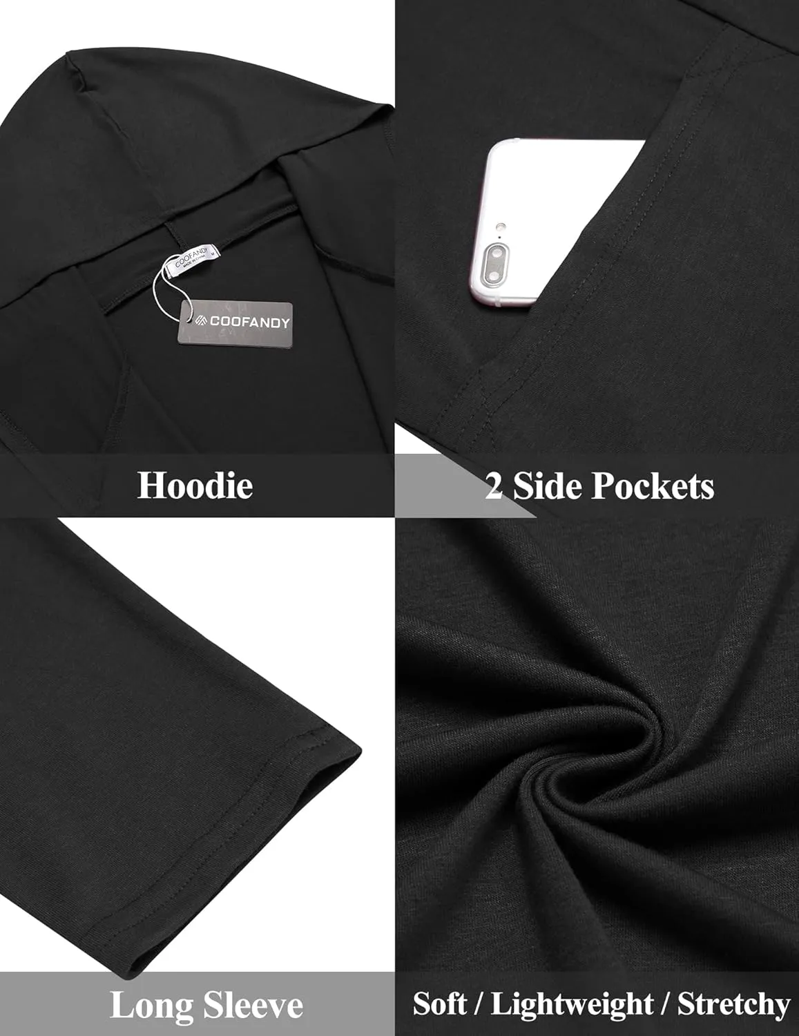 COOFANDY Men's Long Hooded Cardigan Shawl Collar Lightweight Open Front Drape Cape Overcoat with Pockets