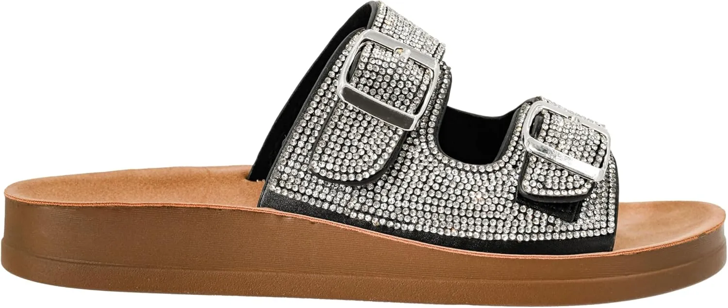 Corkys Footwear Let's Be Real Sandals - Featuring Two Adjustable Straps, A Rhinestone Covered Upper, Easy on and Off, and Comfy Insoles For All Day Wear