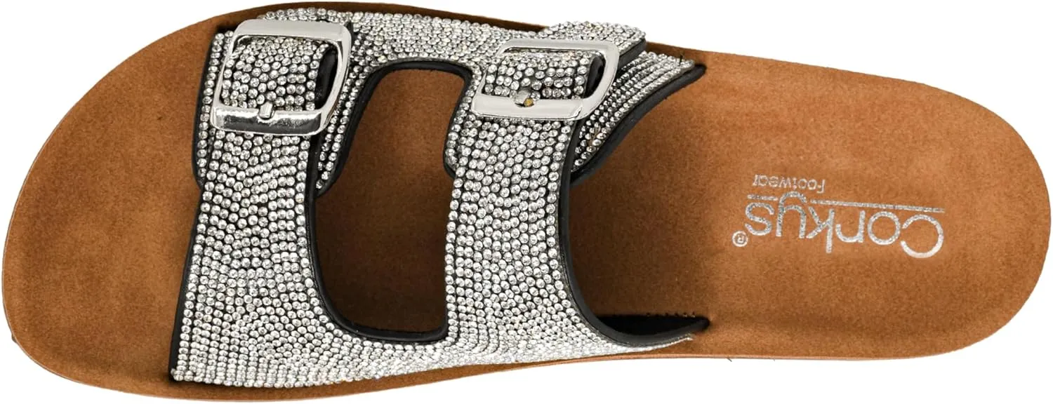 Corkys Footwear Let's Be Real Sandals - Featuring Two Adjustable Straps, A Rhinestone Covered Upper, Easy on and Off, and Comfy Insoles For All Day Wear