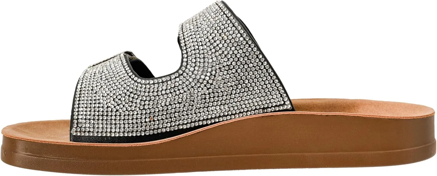 Corkys Footwear Let's Be Real Sandals - Featuring Two Adjustable Straps, A Rhinestone Covered Upper, Easy on and Off, and Comfy Insoles For All Day Wear