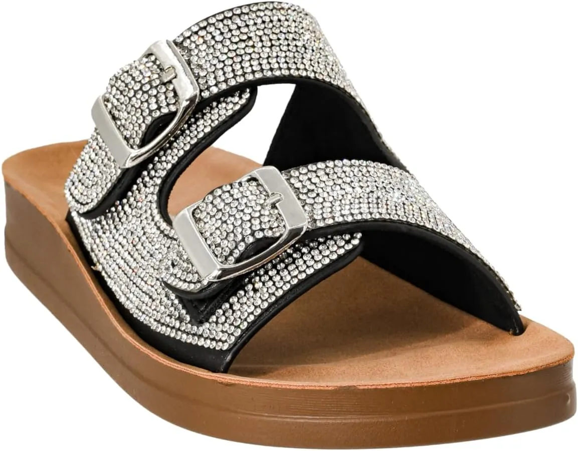 Corkys Footwear Let's Be Real Sandals - Featuring Two Adjustable Straps, A Rhinestone Covered Upper, Easy on and Off, and Comfy Insoles For All Day Wear