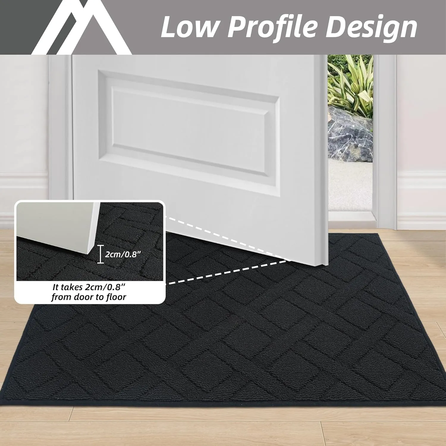 COSY HOMEER Door Mat Indoor Entrance, Non-Slip Absorbent Doormat for Front Door, Low-Profile Entryway Mat for Muddy Paws, Washable Dirt Trapper Mats (24"x36", Black)
