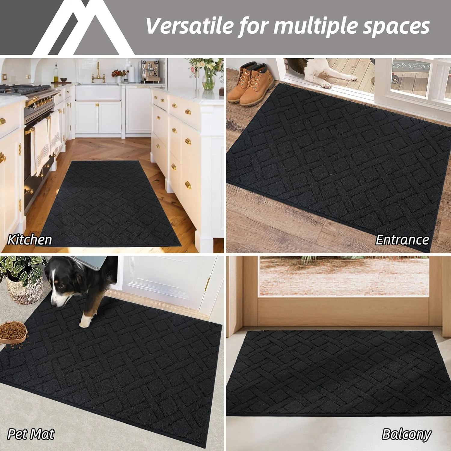 COSY HOMEER Door Mat Indoor Entrance, Non-Slip Absorbent Doormat for Front Door, Low-Profile Entryway Mat for Muddy Paws, Washable Dirt Trapper Mats (24"x36", Black)