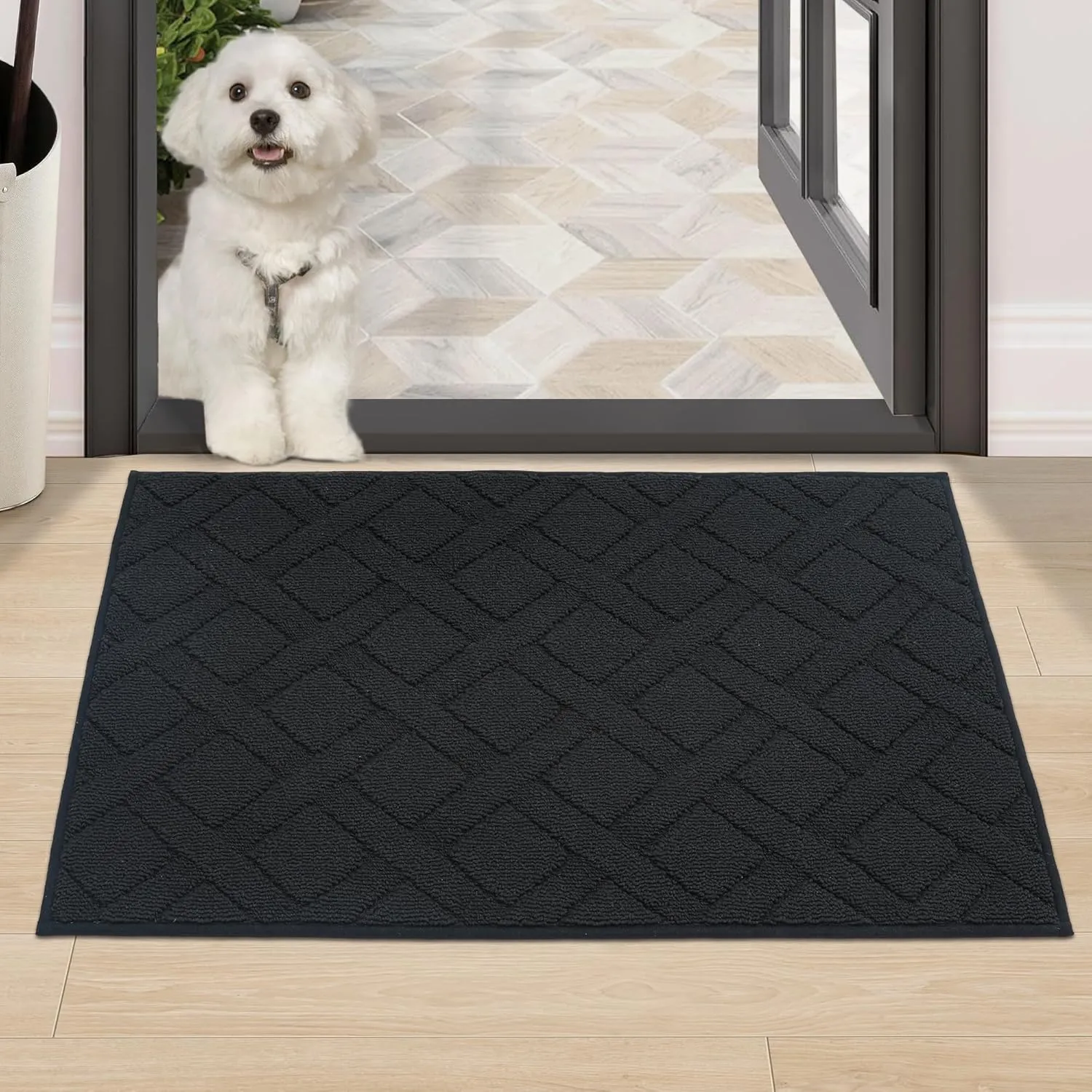 COSY HOMEER Door Mat Indoor Entrance, Non-Slip Absorbent Doormat for Front Door, Low-Profile Entryway Mat for Muddy Paws, Washable Dirt Trapper Mats (24"x36", Black)