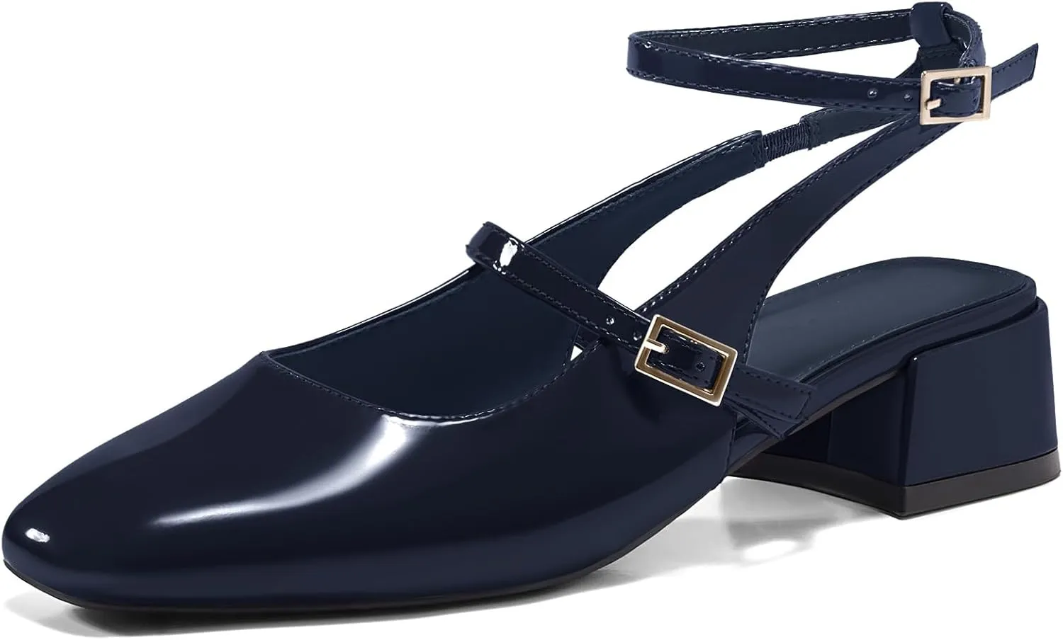 Coutgo Womens Mary Jane Chunky Low Heels Closed Square Toe Ankle Strap Pumps Wedding Party Dress Shoes