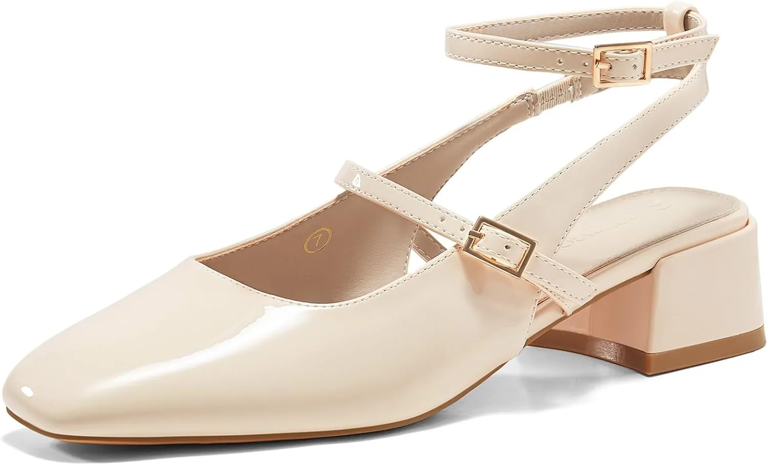 Coutgo Womens Mary Jane Chunky Low Heels Closed Square Toe Ankle Strap Pumps Wedding Party Dress Shoes