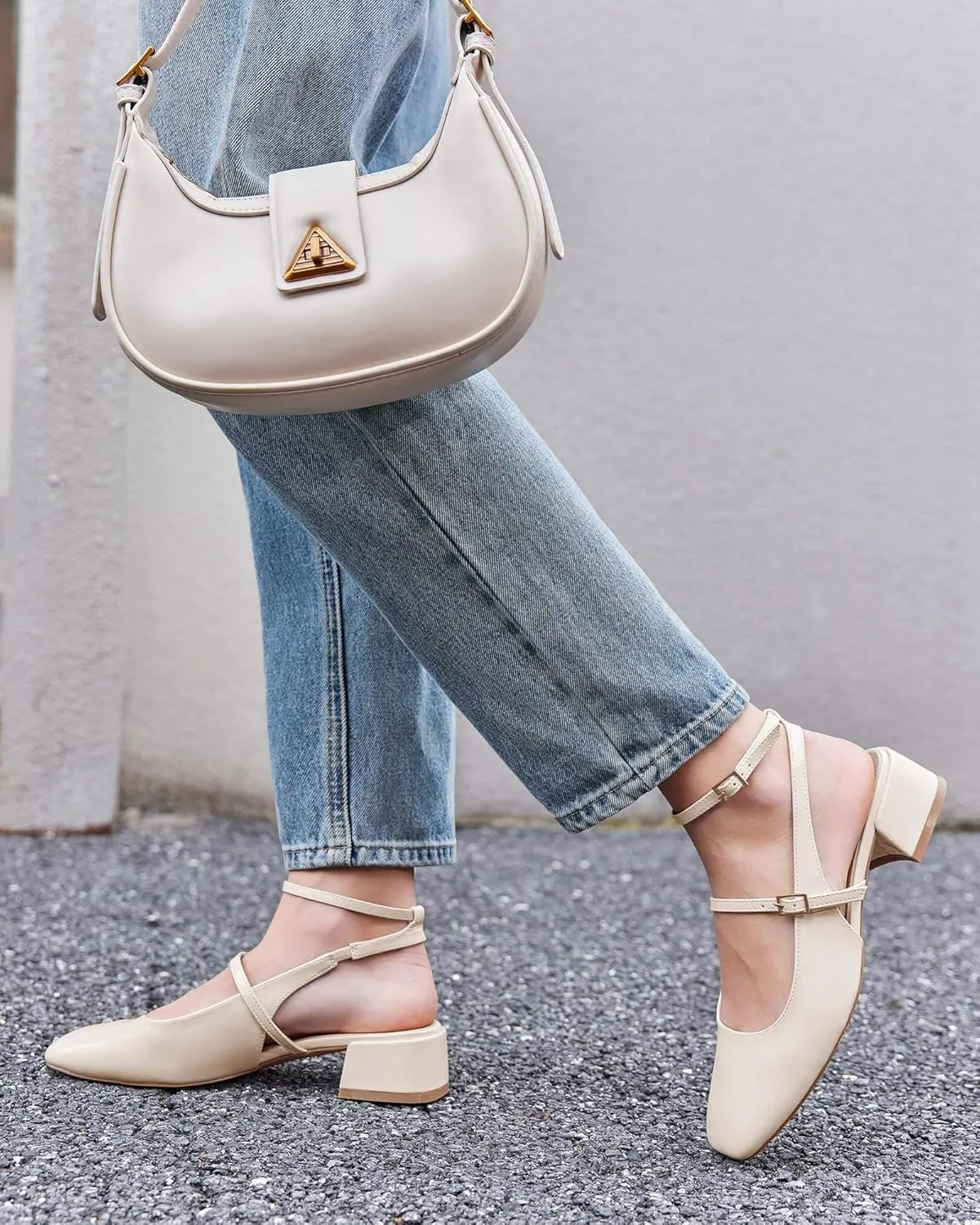 Coutgo Womens Mary Jane Chunky Low Heels Closed Square Toe Ankle Strap Pumps Wedding Party Dress Shoes