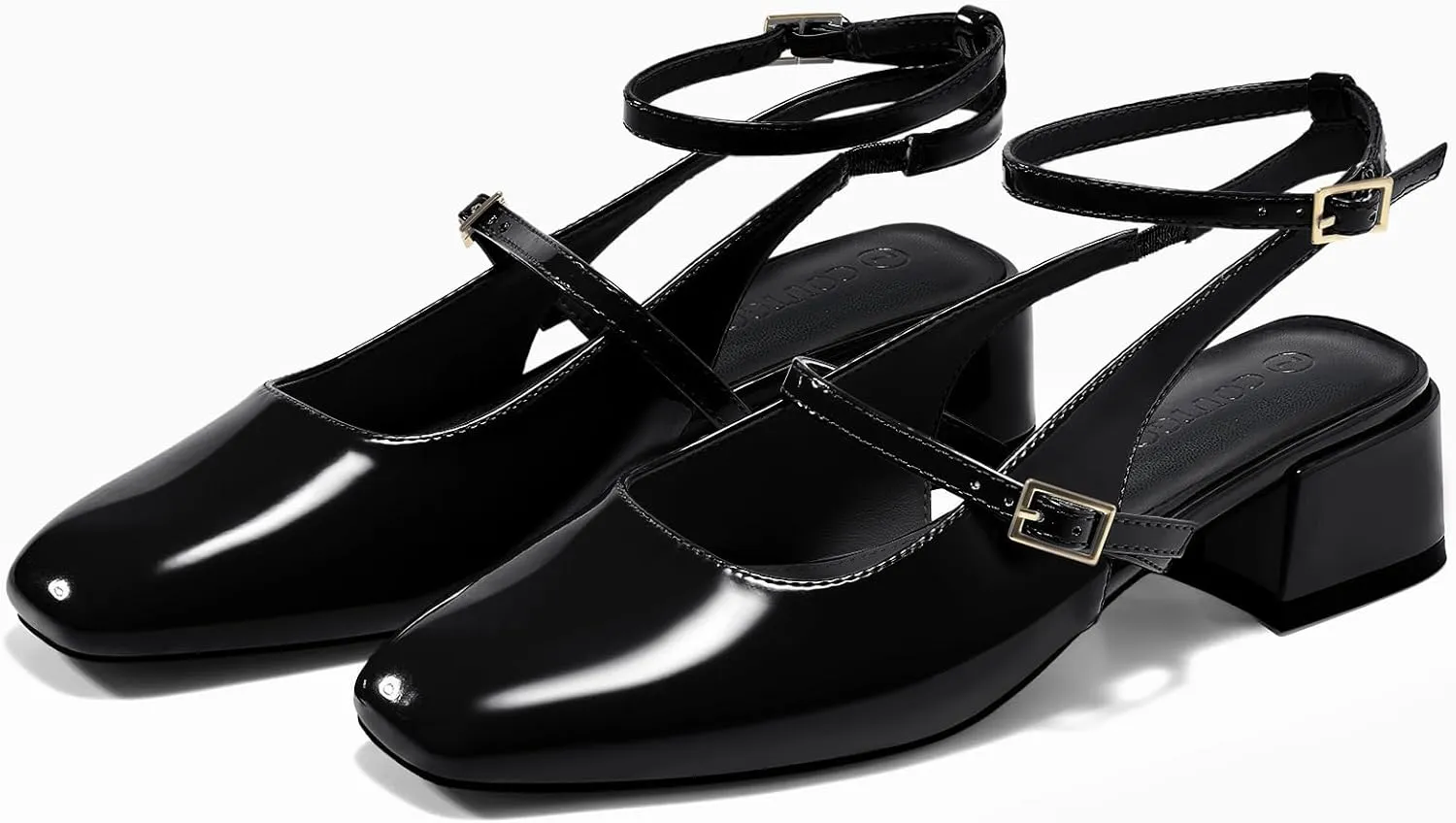 Coutgo Womens Mary Jane Chunky Low Heels Closed Square Toe Ankle Strap Pumps Wedding Party Dress Shoes