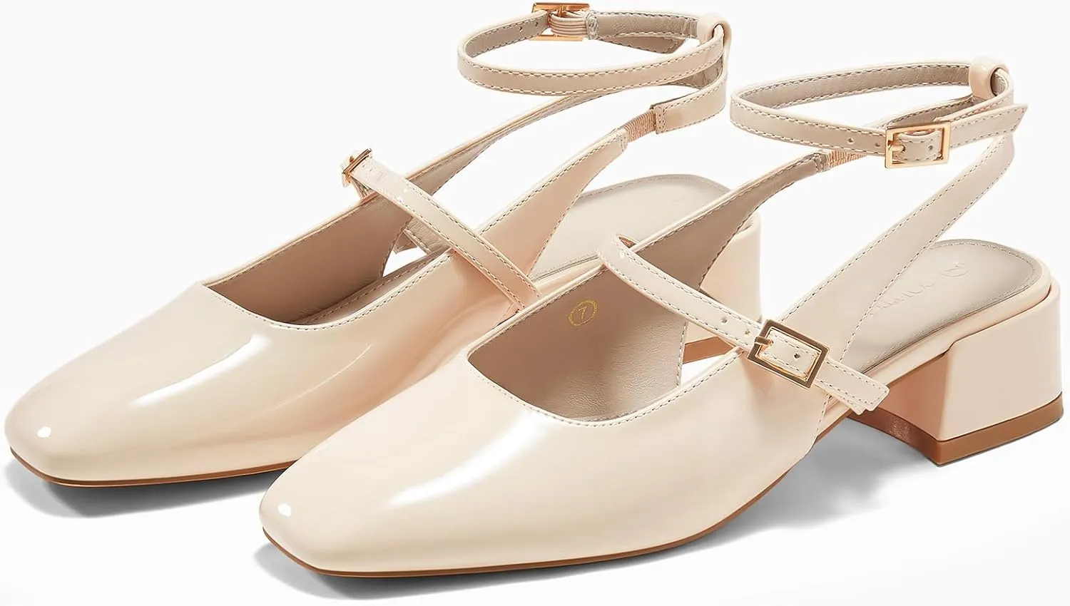 Coutgo Womens Mary Jane Chunky Low Heels Closed Square Toe Ankle Strap Pumps Wedding Party Dress Shoes