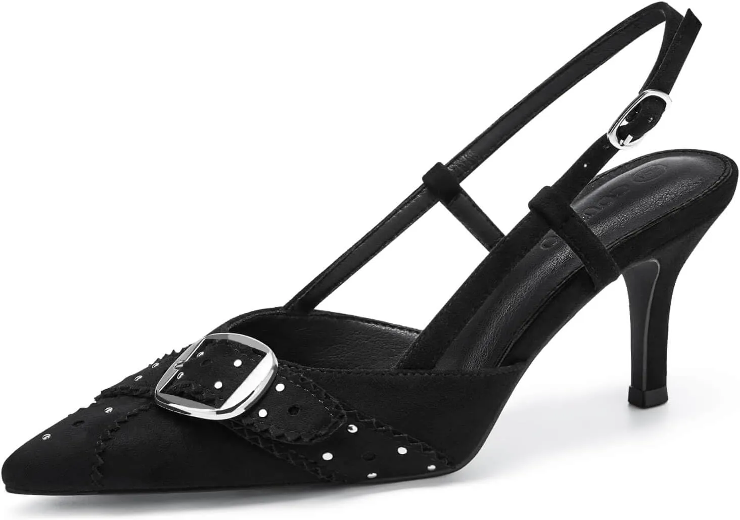 Coutgo Womens Slingback Kitten Heels Studded Closed Pointed Toe Pumps with Buckle Party Dress Shoes