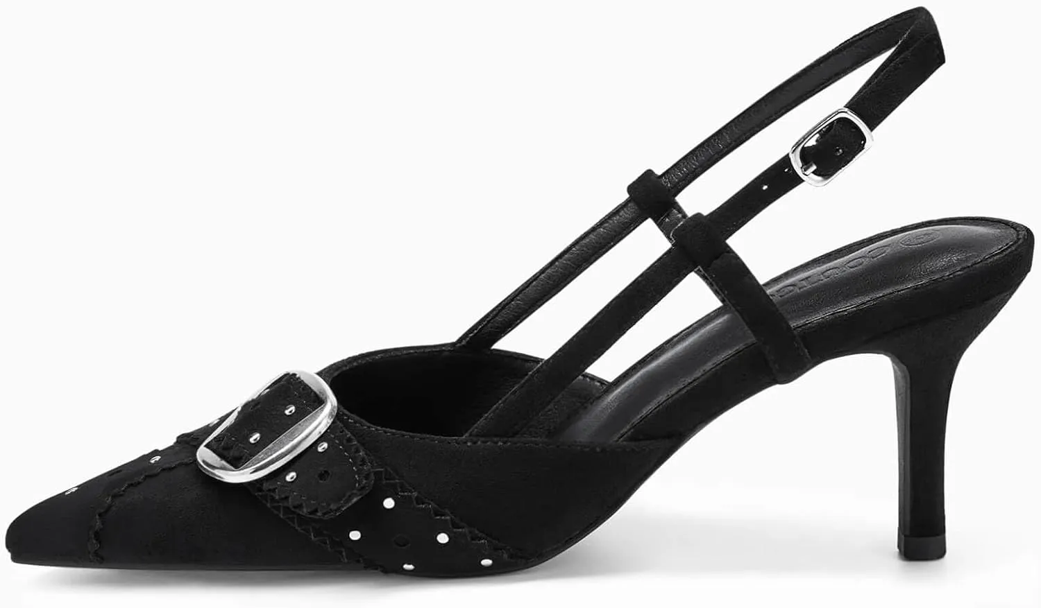 Coutgo Womens Slingback Kitten Heels Studded Closed Pointed Toe Pumps with Buckle Party Dress Shoes