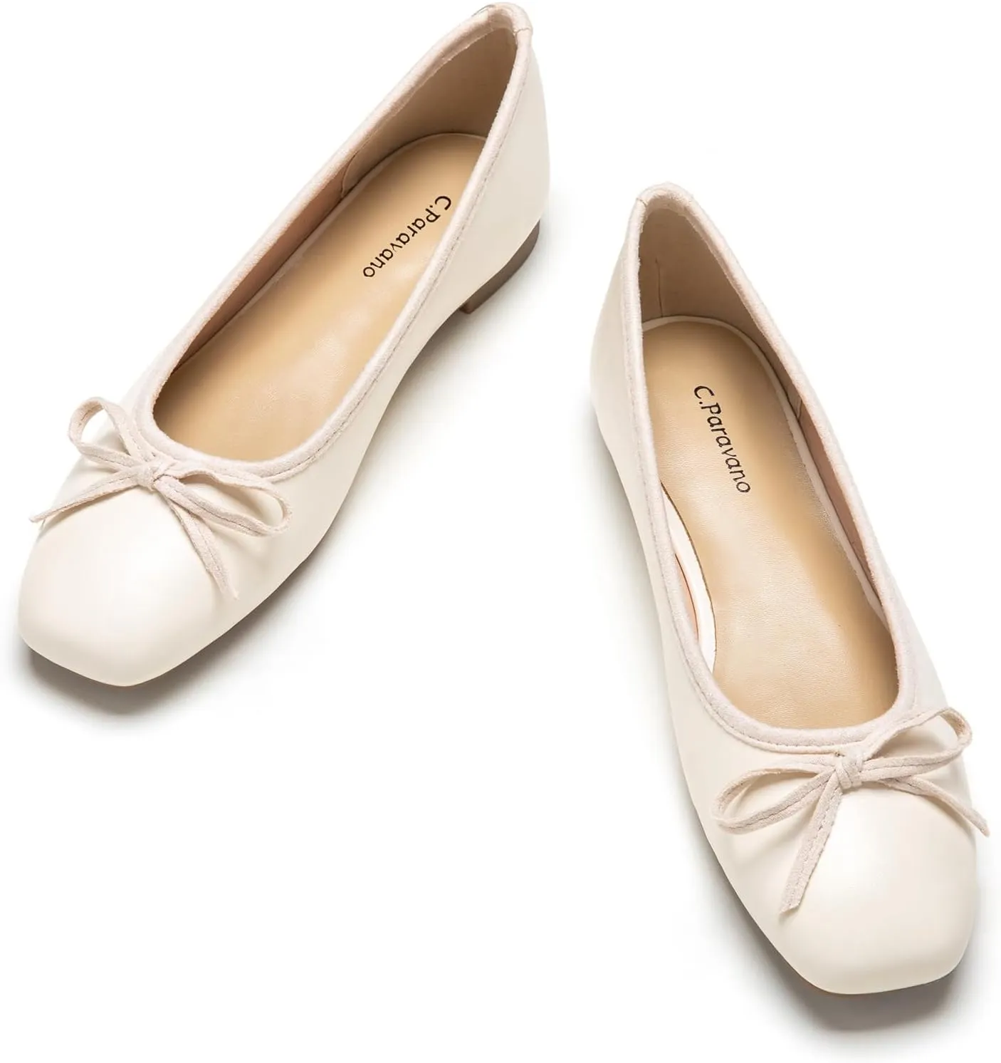 C.Paravano Women's Ballet Flats, Comfortable Slip On Round Toe Flat Shoes, Casual Walking Shoes for Women, Slip-On Bow Dressy Flats for Work Office & Wedding Party