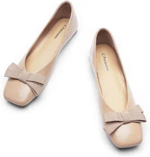 C.Paravano Women's Flats with Bowknot | Comfortable Square Toe Ballet Flats | Casual Slip On Flat Shoes | Women Dress Shoes for Walking Wedding Work Office