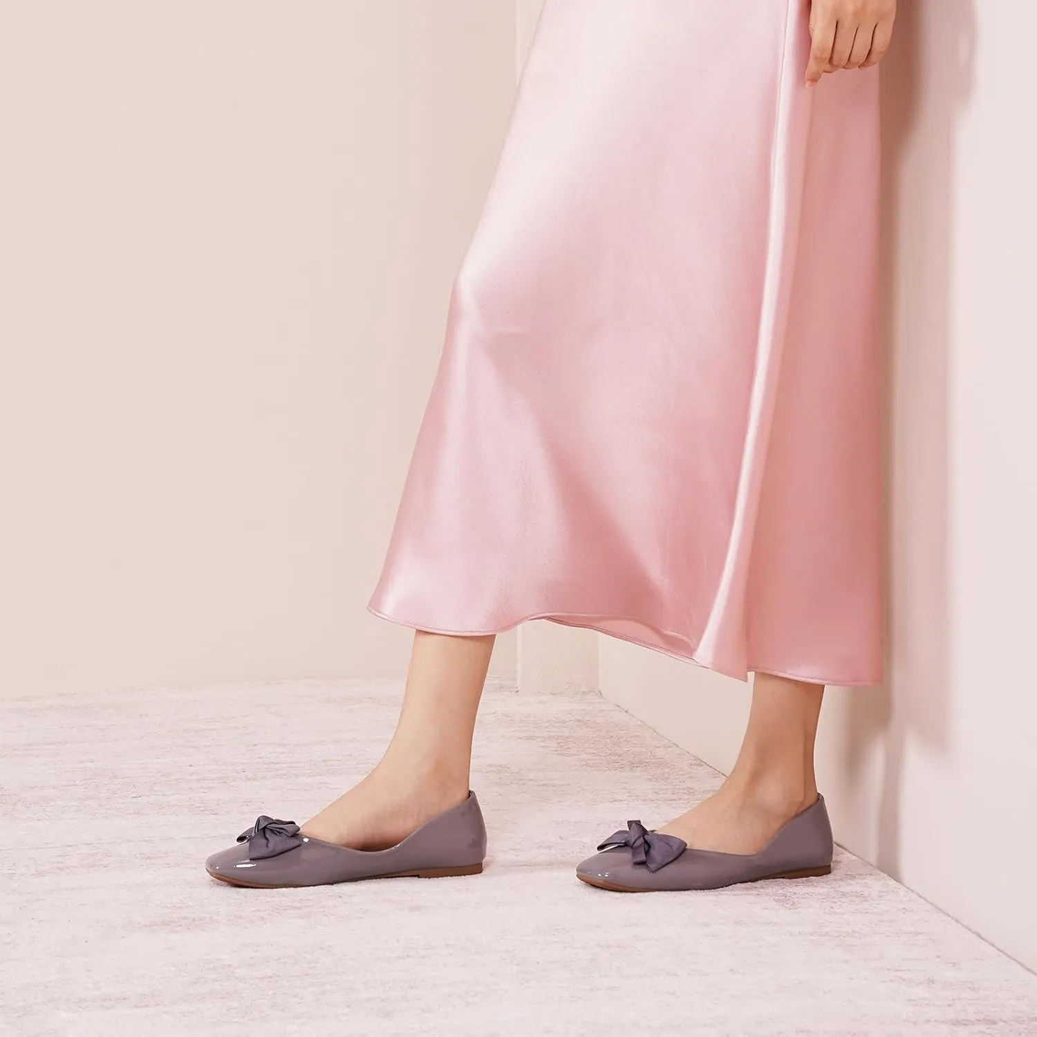 C.Paravano Women's Shoes with Bow | Casual Slip On Ballet Flats | Comfortable Square Toe Walking Shoes | Women Dressy Flats for Wedding Work Business Office