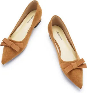 C.Paravano Women's Suede Bow Knot Ballet Flats Pointed Toe Slip-On Comfort Shoes for Casual & Formal Wear